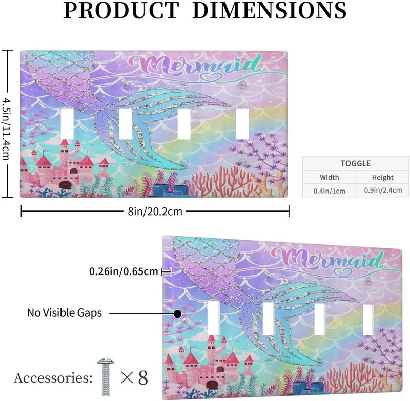 Sghxwp Silvery Glitter Cute Mermaid Tail Fantasy Castle Quad Toggle Light Switch Covers 4 Gang Wall Plate Decorative Switchplate Electrical Faceplate for Kidroom Nursery Bedroom Kitchen Decor - Image 5